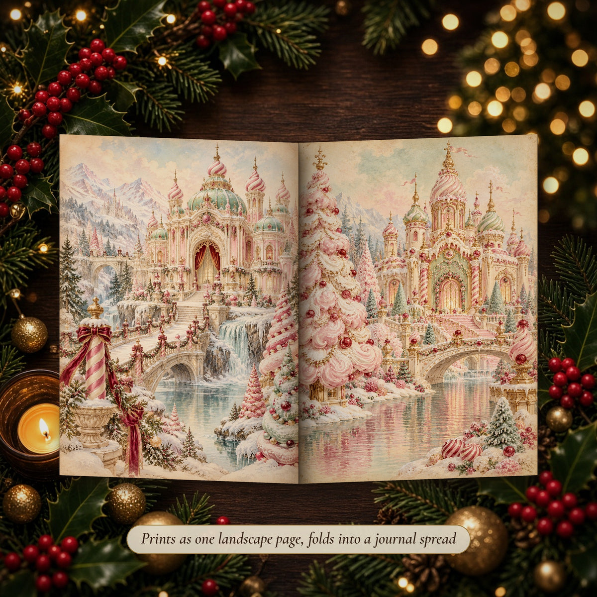 Nutcracker Ballet Christmas double-page spread folded into a handmade junk journal