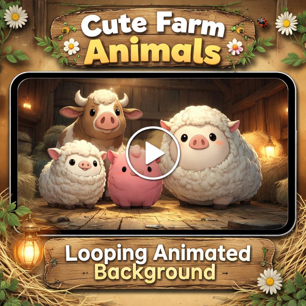 Kawaii Farm Animal Animated Background | Cute Seamless Loop Video | Anime & Kawaii Decor, Streaming, VTuber, Overlay