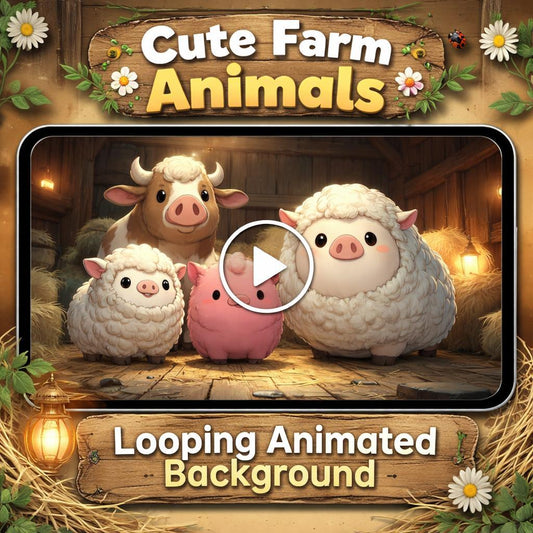 Kawaii Farm Animal Animated Background | Cute Seamless Loop Video | Anime & Kawaii Decor, Streaming, VTuber, Overlay