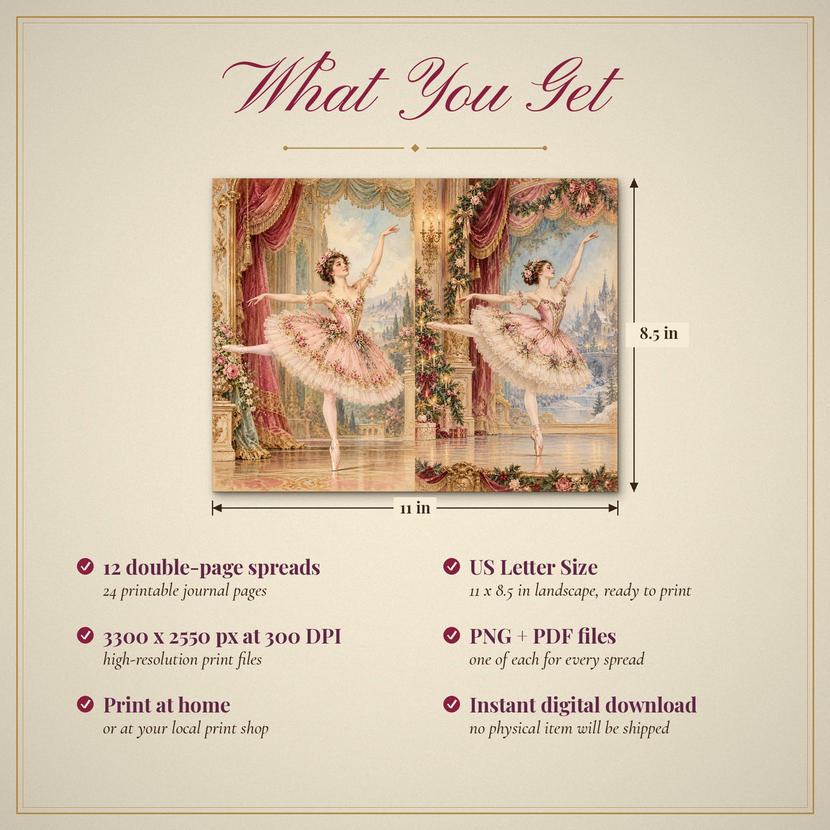 What you get: 12 US Letter Size double-page spreads, 300 DPI PNG and PDF, instant download