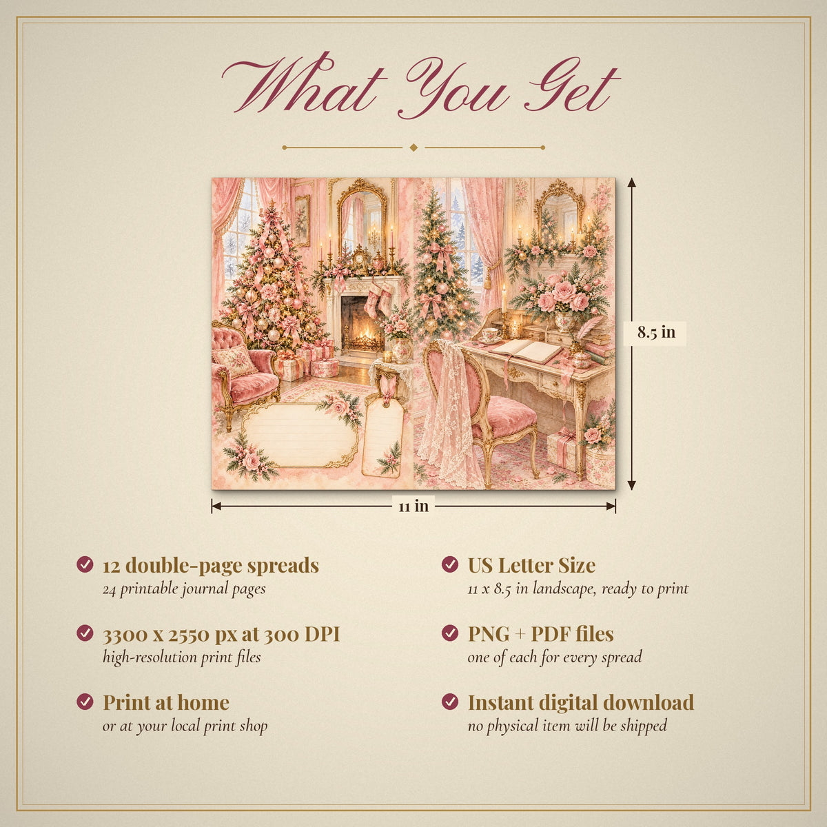 What you get: 12 US Letter Size double-page spreads, 300 DPI PNG and PDF, instant download