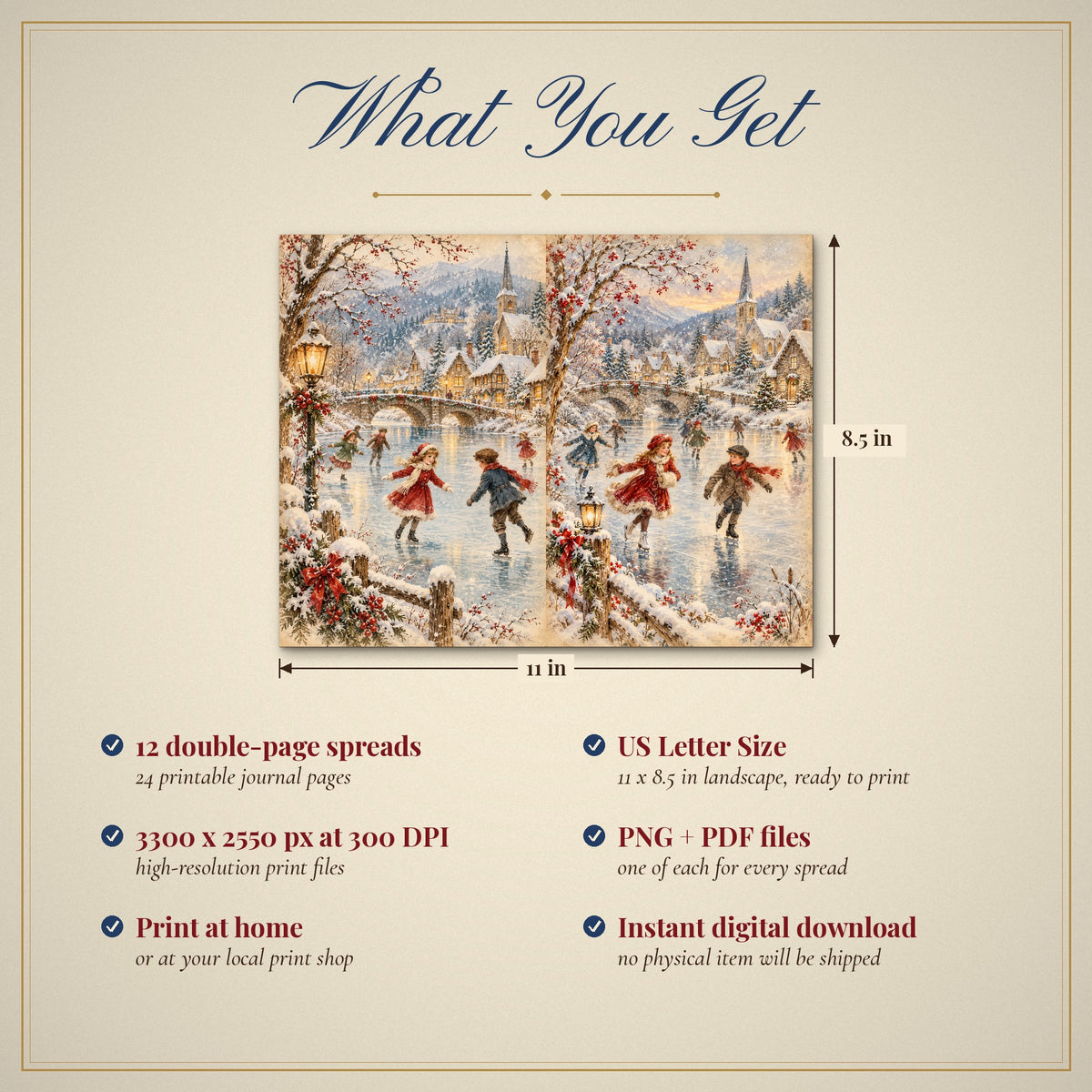 What you get: 12 US Letter Size double-page spreads, 300 DPI PNG and PDF, instant download