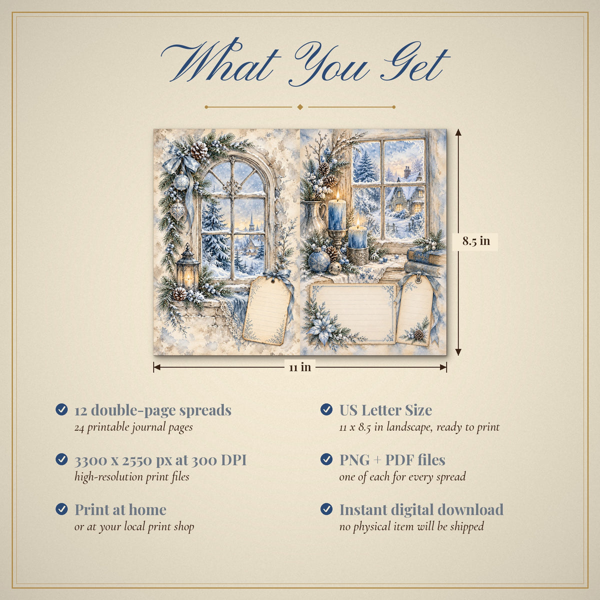What you get: 12 US Letter Size double-page spreads, 300 DPI PNG and PDF, instant download