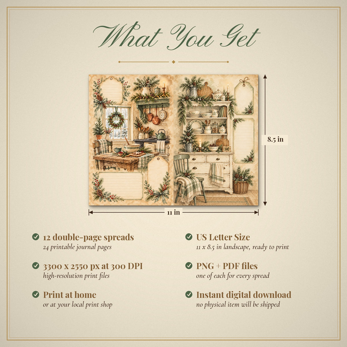 What you get: 12 US Letter Size double-page spreads, 300 DPI PNG and PDF, instant download
