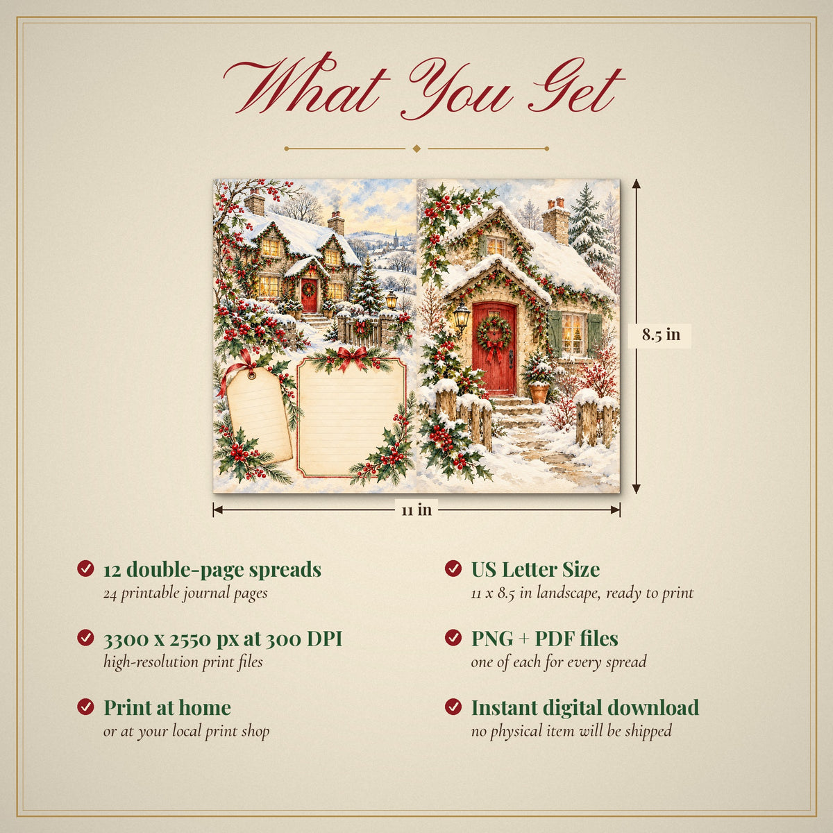 What you get: 12 US Letter Size double-page spreads, 300 DPI PNG and PDF, instant download