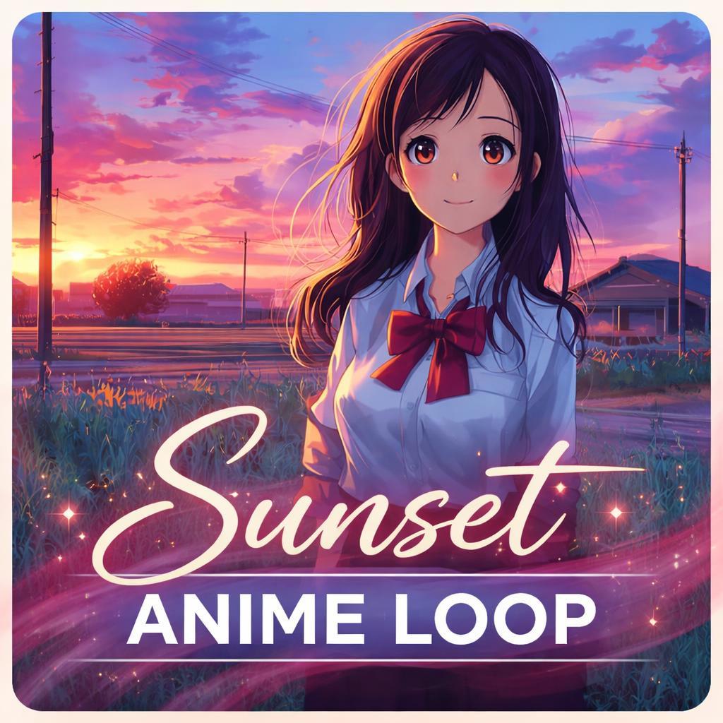 Anime Sunset Background Loop | Animated Girl Scene, Seamless Video | Kawaii Aesthetic, Streaming, YouTube, VJ, Overlay