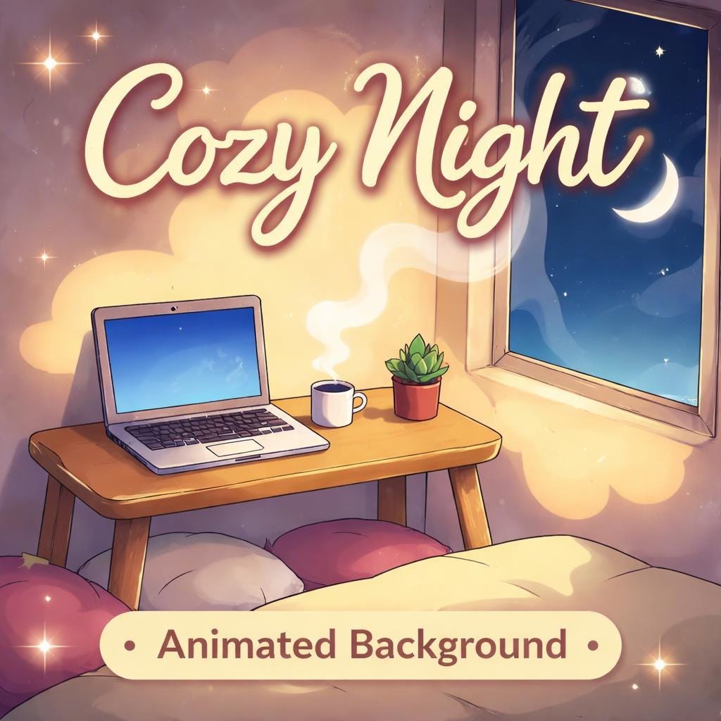 Animated Background Loop | Cozy Night Desk Anime Aesthetic | Lofi Cozy Ambience Video for Streaming, Study, Relax