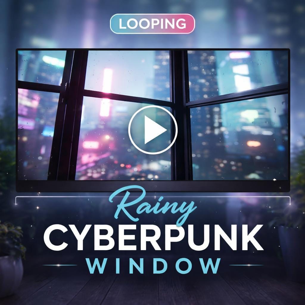 Rainy City Window Loop Video | Neon cyberpunk rain background | Animated loop for sci‑fi streams and videos