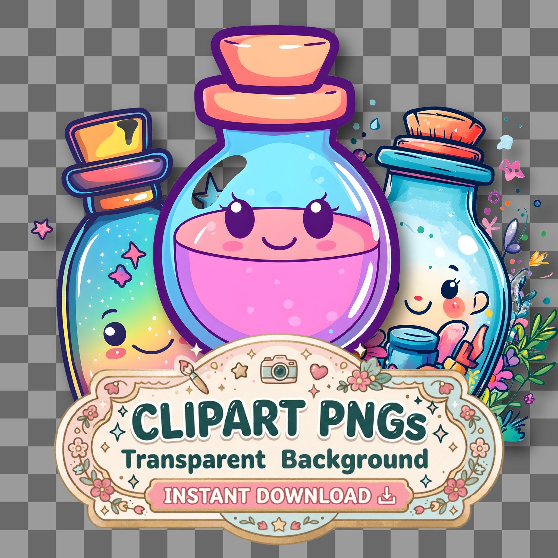 Apothecary Bottle Kawaii Style Clipart Pngs