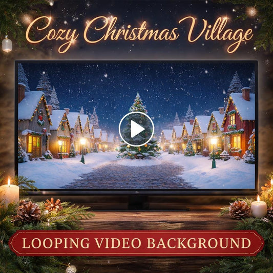 Christmas village snow loop | Cozy animated background, winter ambience | Lofi study, streaming, fireplace TV, holiday decor video