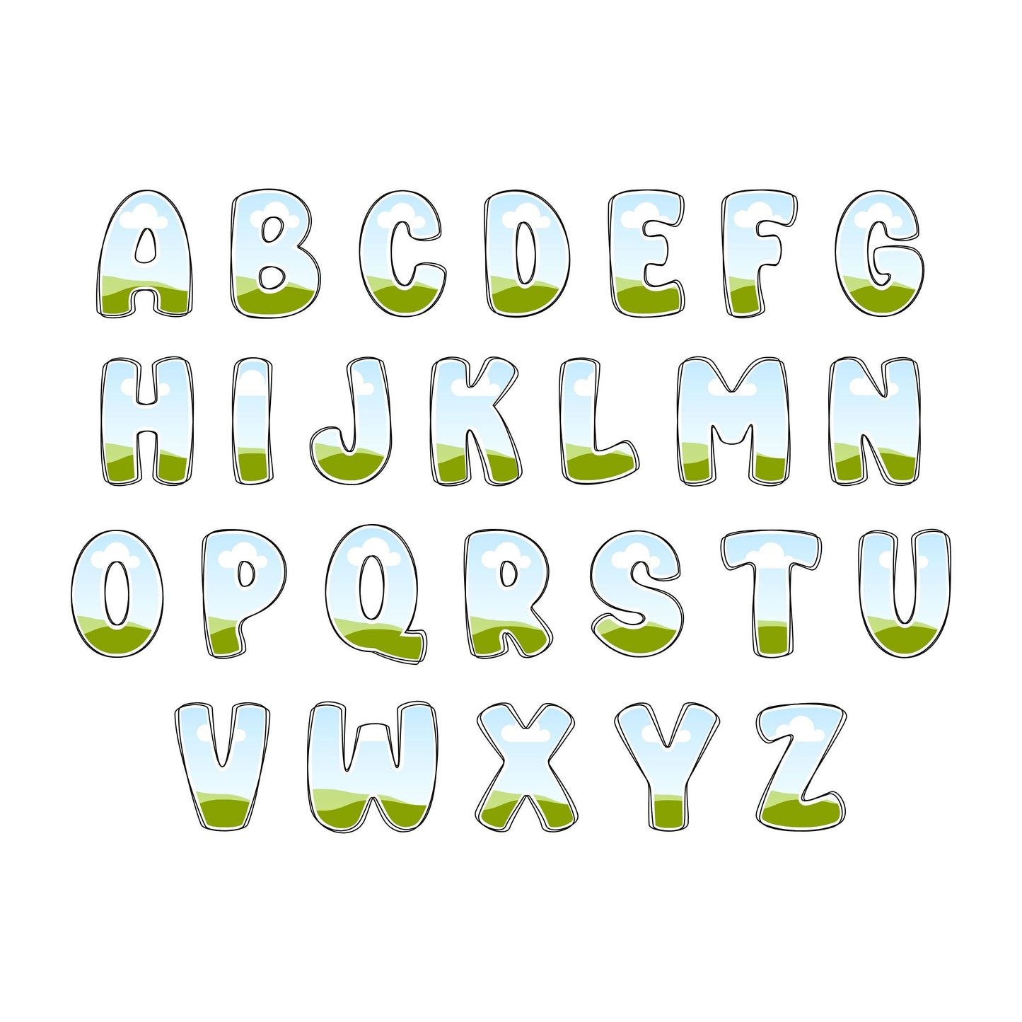 CANVA Doodle Letters - Drag and Drop Frames - Groovy Retro Doodle Fillable Alphabet Font Letters PNG Canva Frame Alphaset Doodle Templates