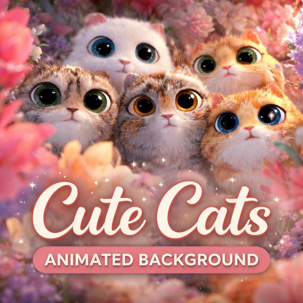 Cute Kittens Flower Loop Video | Floral animated background, aesthetic nature, seamless cute video | Zoom, Twitch, YouTube, reels