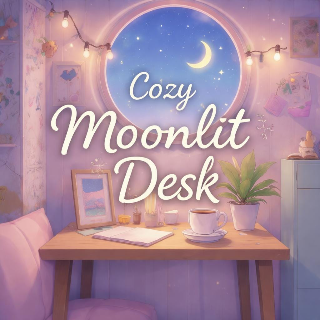 Animated background loop | Cozy moonlit desk window, lofi kawaii vibe | Study, streaming, YouTube, VTuber scenes