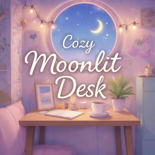 Animated background loop | Cozy moonlit desk window, lofi kawaii vibe | Study, streaming, YouTube, VTuber scenes