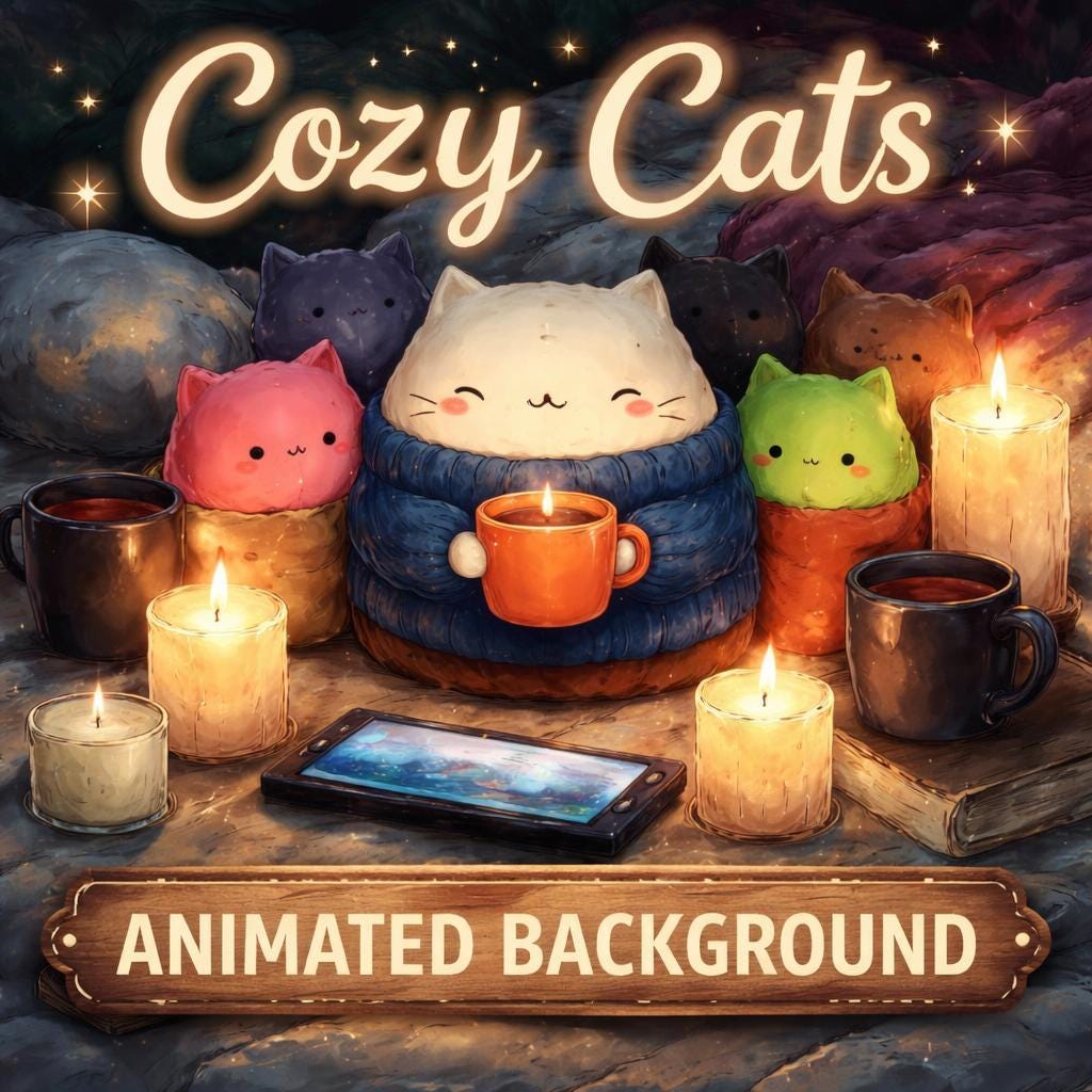 Cozy cat candle loop animation | Cute kawaii lofi background, pets ambience | Relax, study, streaming, YouTube, Twitch