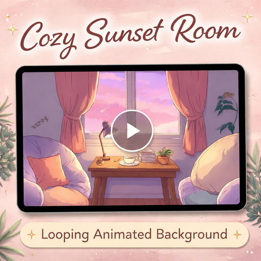 Animated Cozy Sunset Coffee Background | Lofi cafe ambience loop, kawaii anime vibe | Desktop video for study, work, streaming