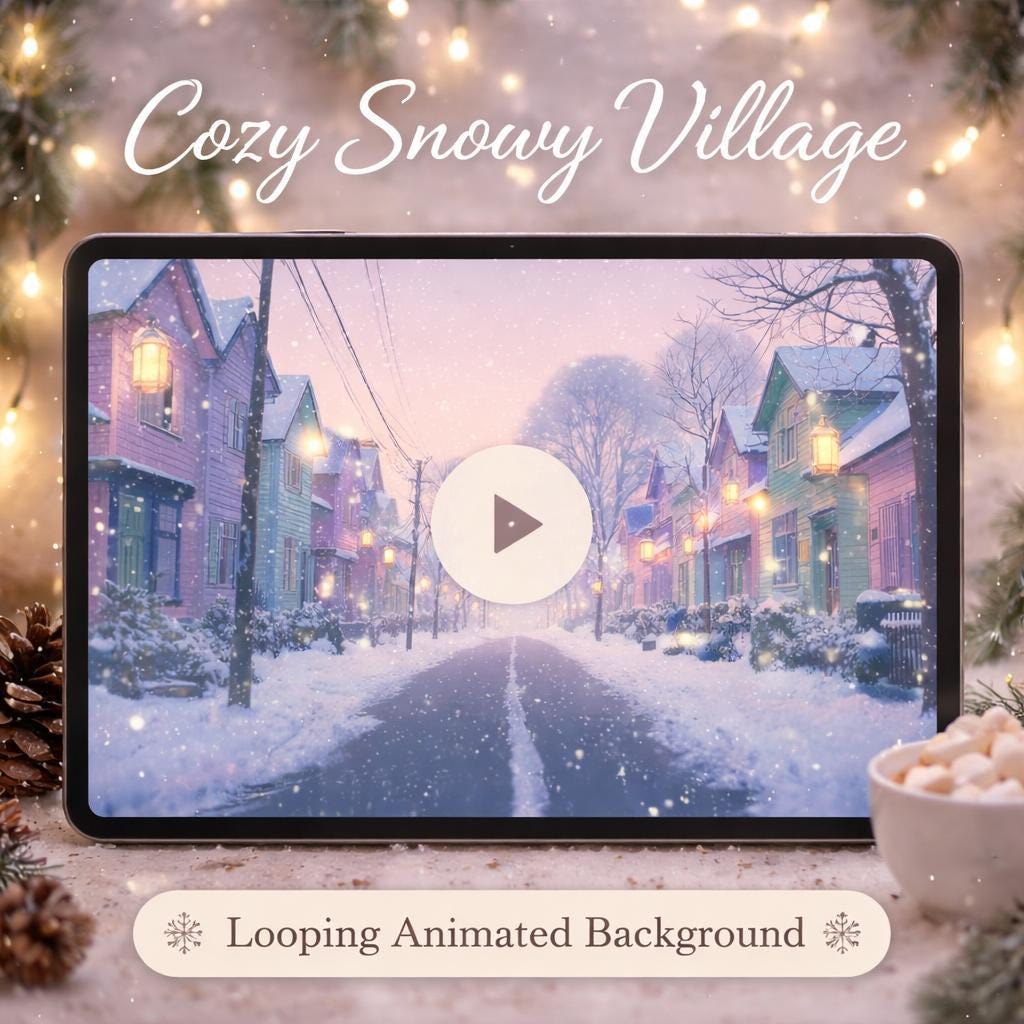 Winter Snowy Street Loop Video | Cozy ambience, seamless animated screen | Christmas background for TV, events, streaming