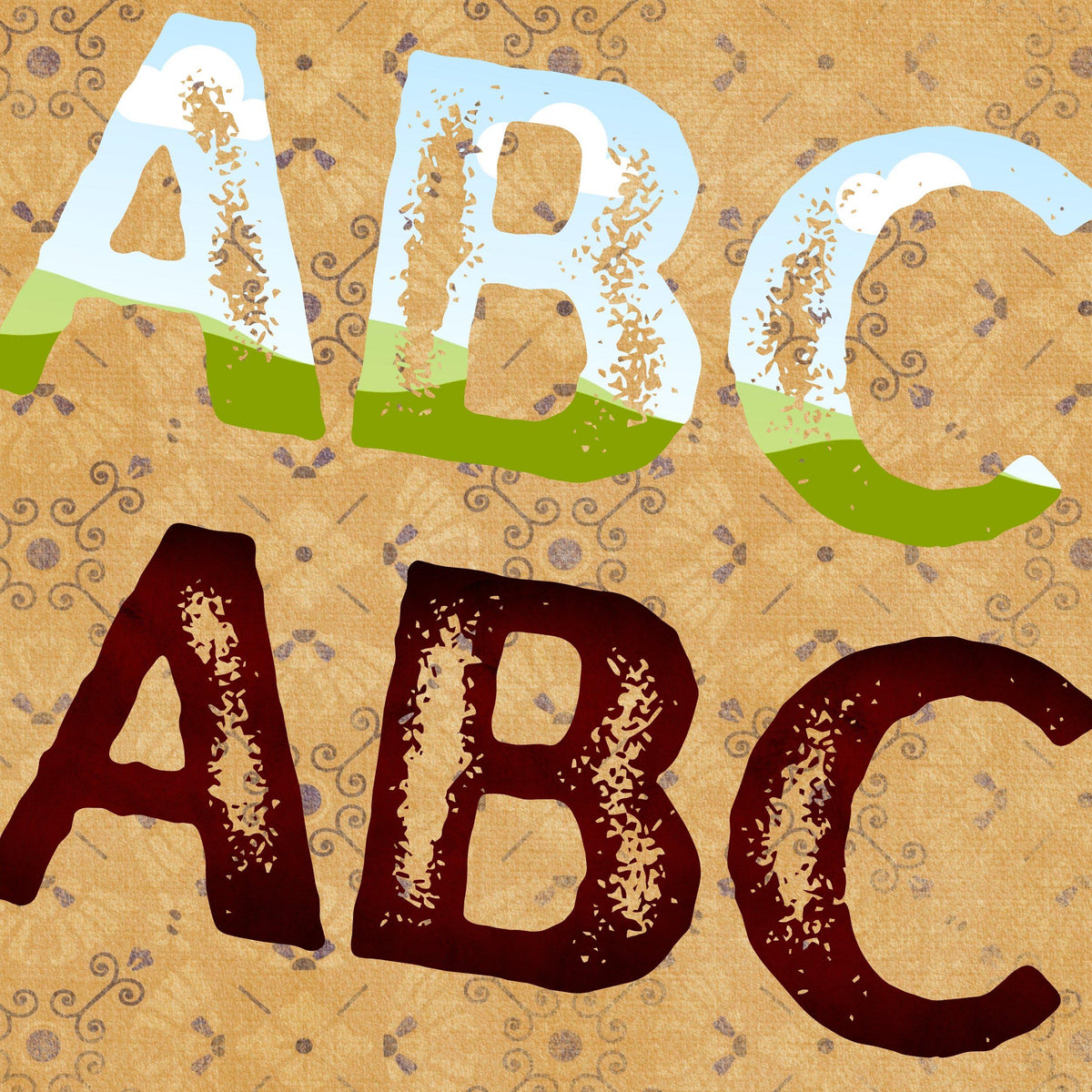 Letter Canva Frames - Drag and Drop Frames -  Distressed Fillable Alphabet Font Letters PNG Canva Frame Alphaset Doodle Templates