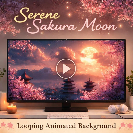 Moon Background Animated Loop | Japan Cherry Blossom Skyline | Night Sky Space Video for VJ, Stream, Event, YouTube, Wallpaper