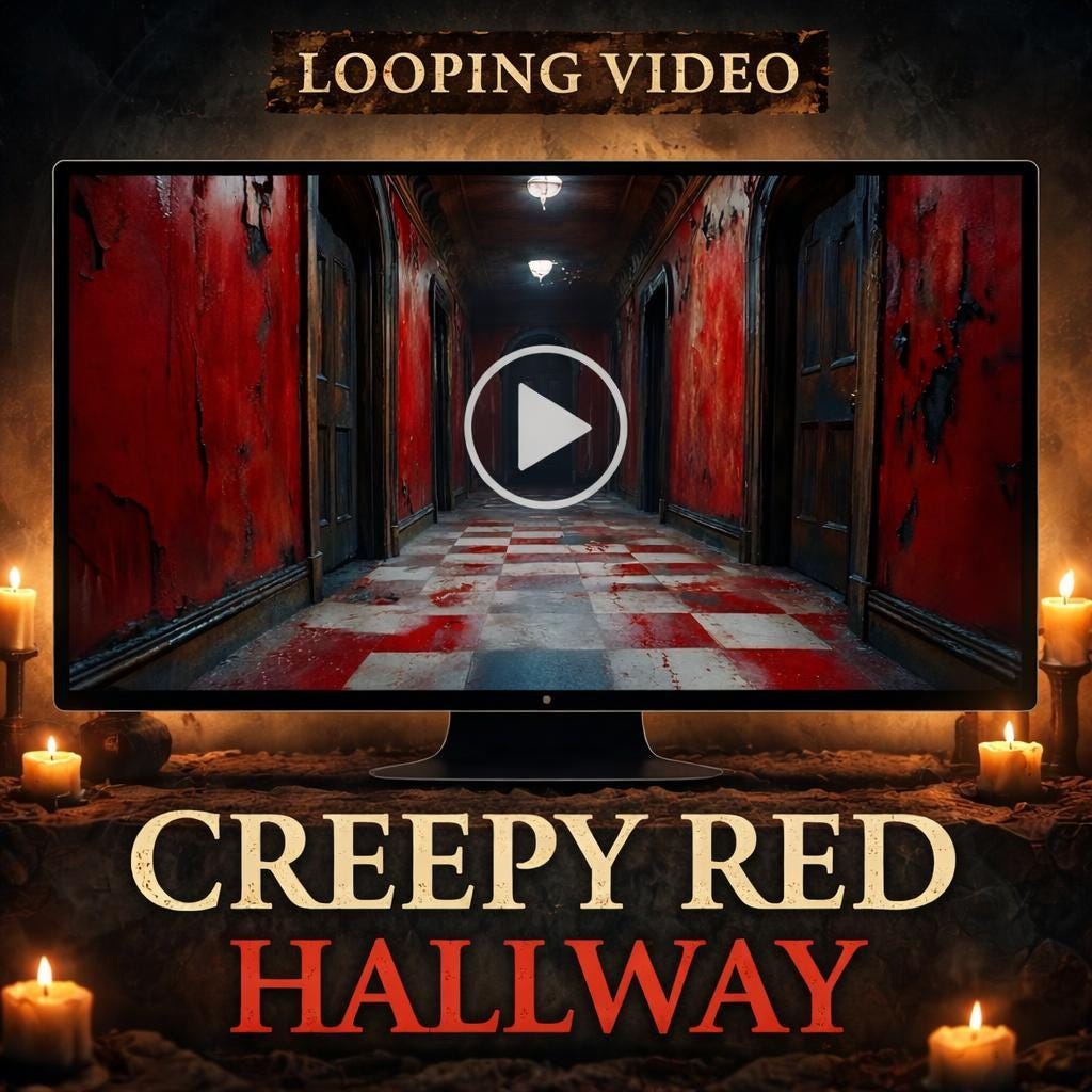 Haunted Red Hotel Hallway Loop | Spooky Background, Dark Aesthetic, Haunted Video | Halloween Scene, Animated Backdrop
