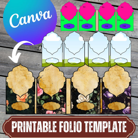 Canva Junk Journal Template - Canva Frame Folio Kit Template - Custom Junk Journal Folio - Digital Folding Folio Folder Kit, Commercial Use