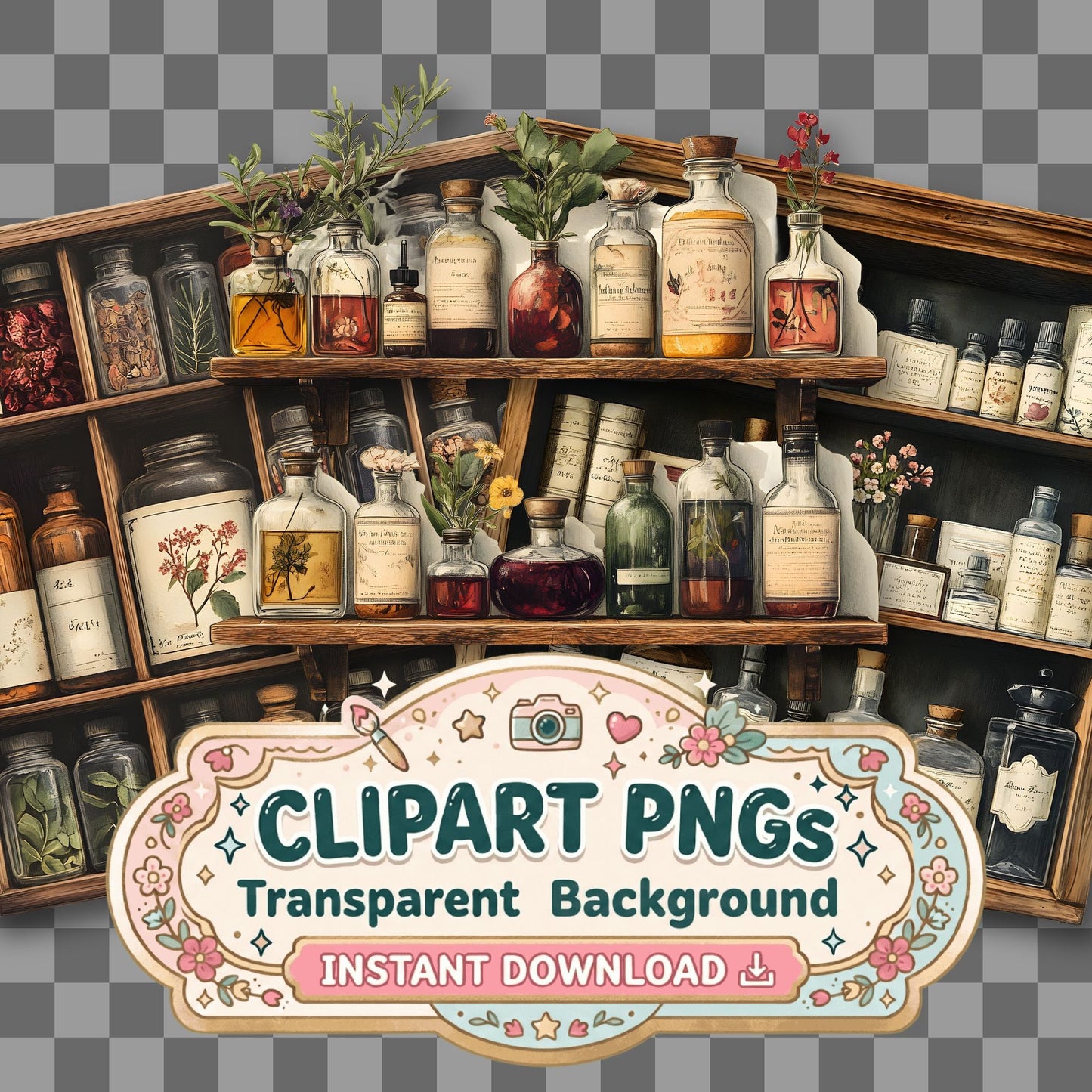 Apothecary Vintage Style Clipart Pngs