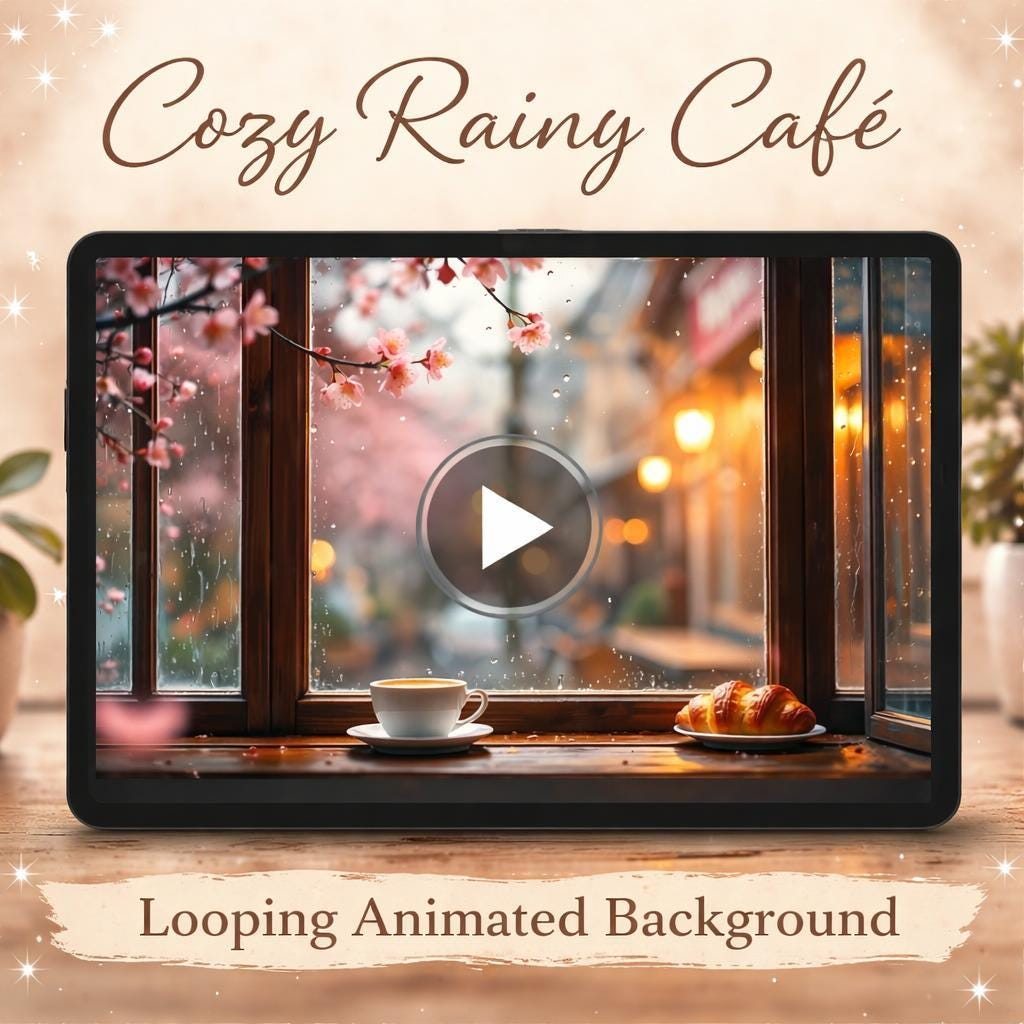 Rainy Cafe Window Ambience | Cozy lofi animated background, seamless rainy loop video | Window, cafe, study, streaming backdrop