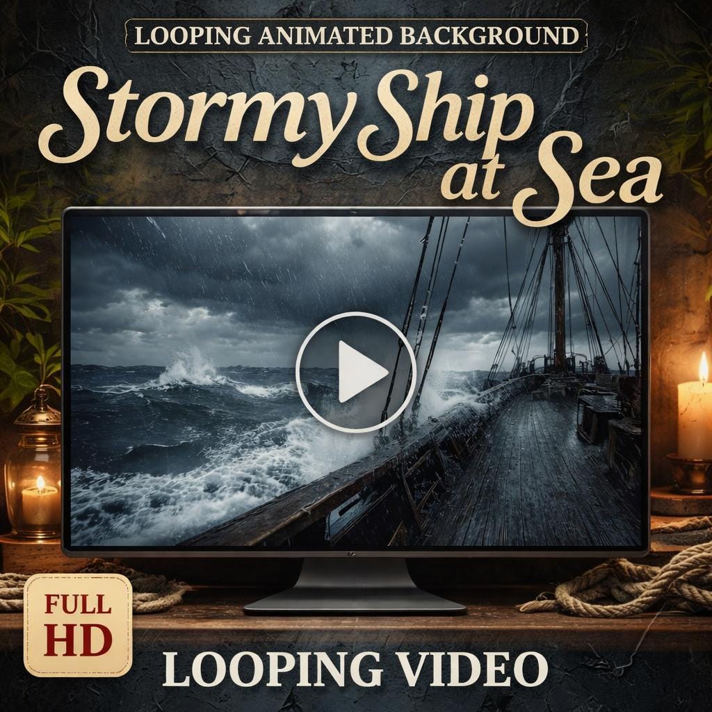 Stormy Ocean Loop Video | Ship in Lightning Storm, Rain Background, Sea Waves, Stormy Abstract Seamless | VJ, Overlay, Live Stream