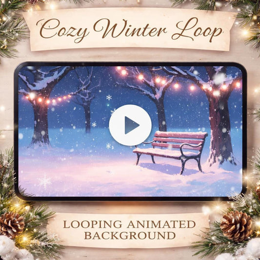 Snowfall Background Loop | Winter park bench animation, cozy ambience | Christmas video backdrop for streams, decor, events