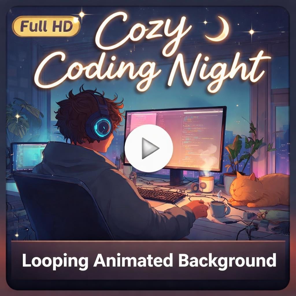 Cozy ambience animated background | Lo-fi desk loop video | Programmer workspace seamless loop for study, streaming, focus