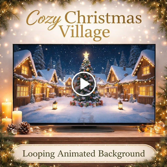 Christmas background animated loop | Cozy winter village snow video | Motion background for streams, screensavers, events
