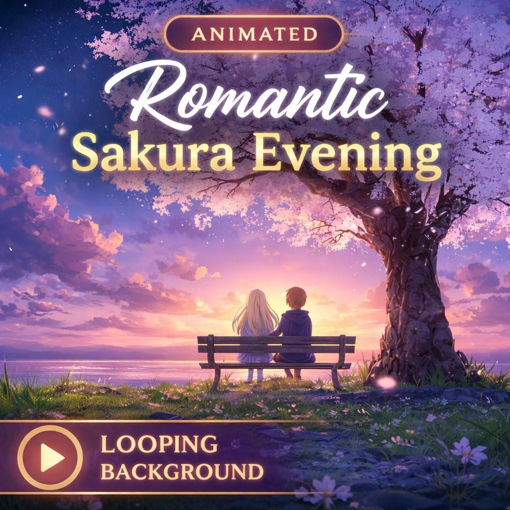 Anime Sakura Sunset Background Loop | Aesthetic Animated Video | Cozy Ambience for Streams, Overlays, Desktop
