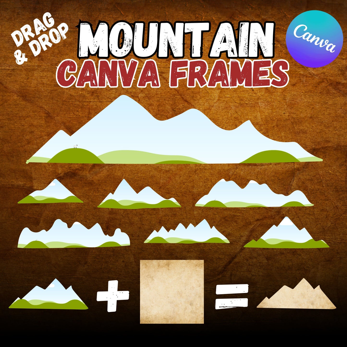 Mountain Canva Frames - Drag and Drop Mountain Canva Templates Camping PNG - Nature, Camping, Mountain - Editable Landscapes Canva Templates