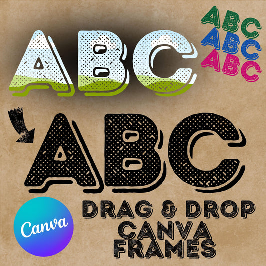 Letter Canva Frames - Drag and Drop Frames -  Distressed Fillable Alphabet Font Letters PNG Canva Frame Alphaset Doodle Templates