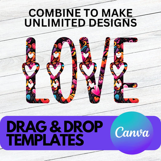 Alphabet Canva Frames - Commercial Use Letters on CANVA - Drag and Drop Alphaset Love Heart Alphabet PNG Designs - Editable Canva Templates