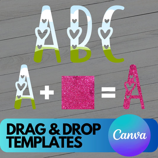 Alphabet Canva Frames - Commercial Use Letters on CANVA - Drag and Drop Alphaset Love Heart Alphabet PNG Designs - Editable Canva Templates