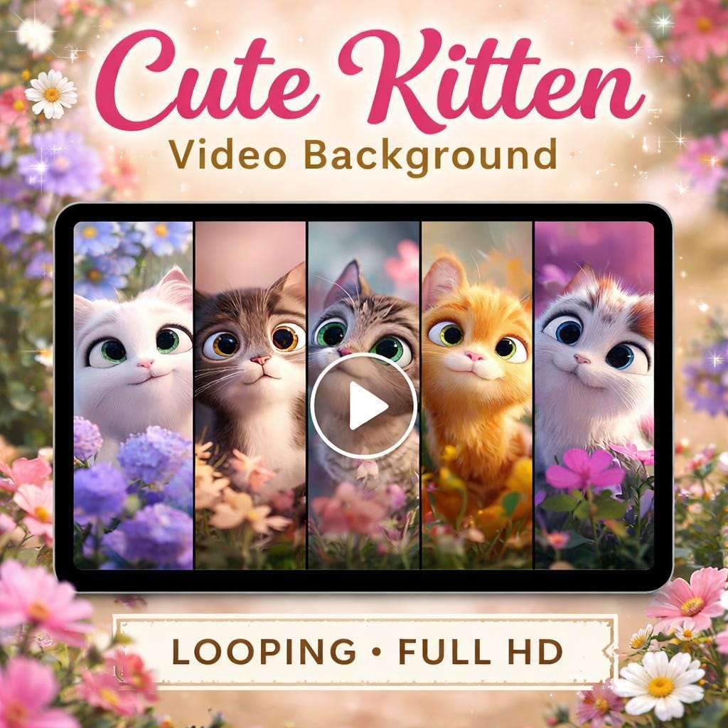 Kawaii Cat Animated Background Loop | Cute seamless video, abstract pets design | Streaming, overlays, VJ, Twitch, Zoom
