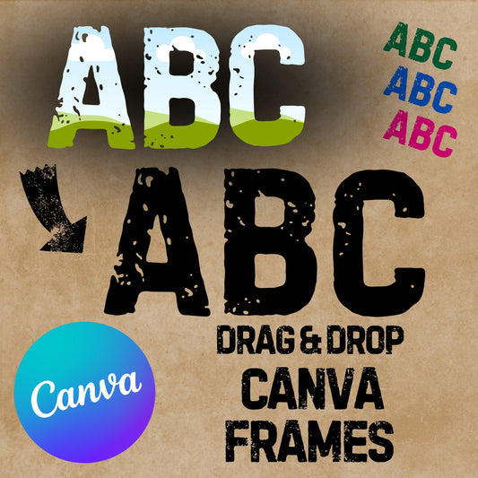 Letter Canva Frames - Drag and Drop Frames -  Distressed Fillable Alphabet Font Letters PNG Canva Frame Alphaset Doodle Templates