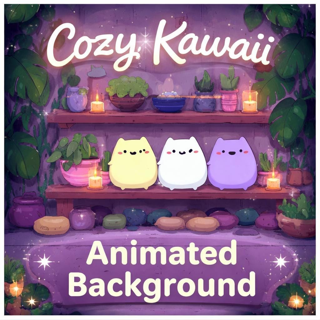Kawaii cat background | Cozy lofi loop, cute trio animation, pets ambience | Streaming, YouTube, VTuber, wallpaper