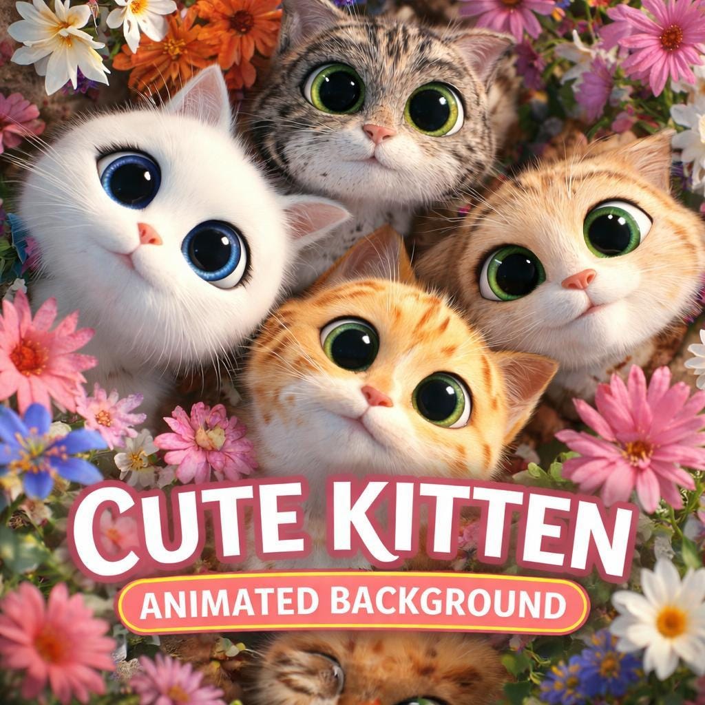 Animated Background Loop | Cute Cat with Flowers | Seamless Abstract Video for Pets, Streaming, Overlays, Social Media