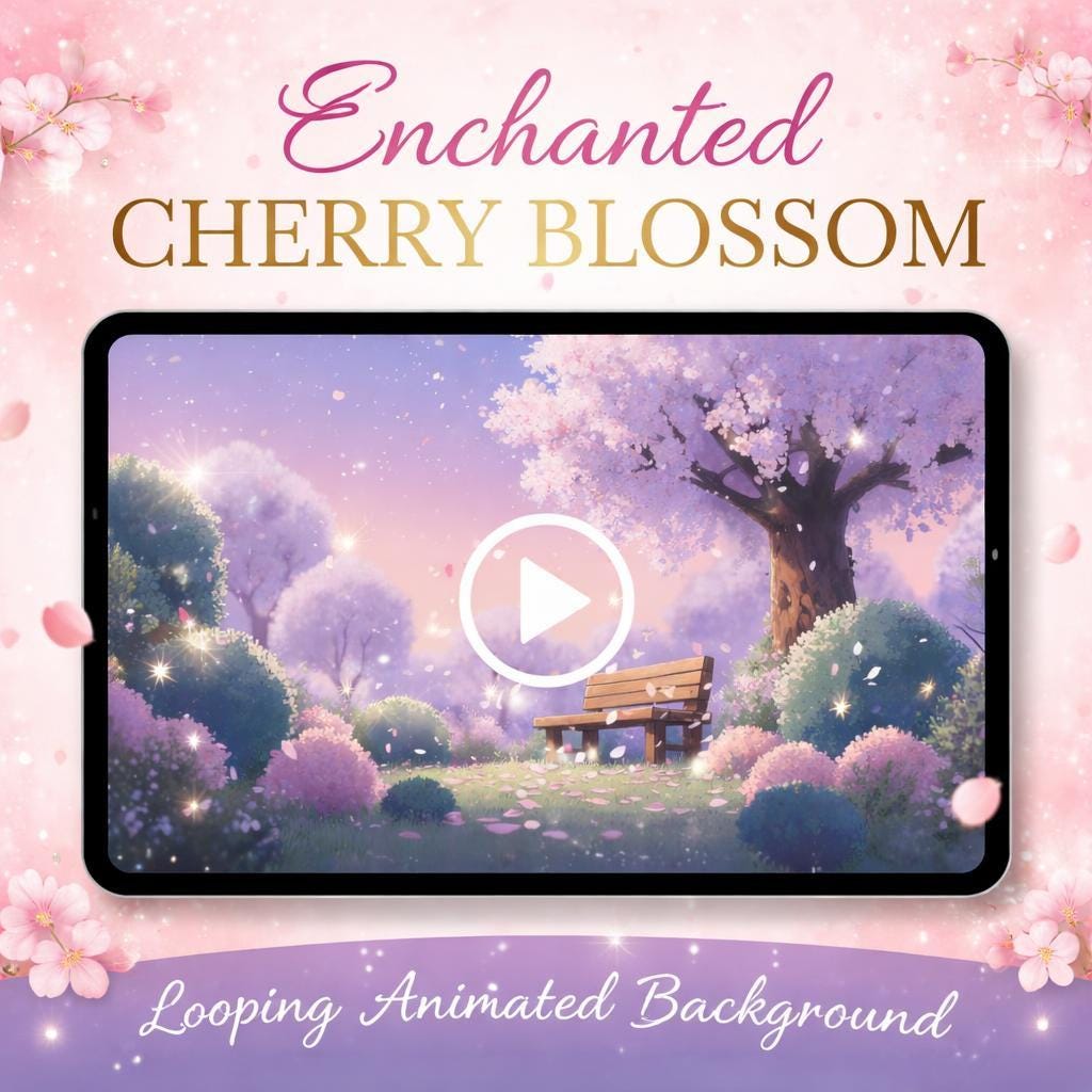 Cherry Blossom Park Animated Loop Video | Seamless Background | Kawaii Anime Digital Backdrop for Streams, Screens, and Edits