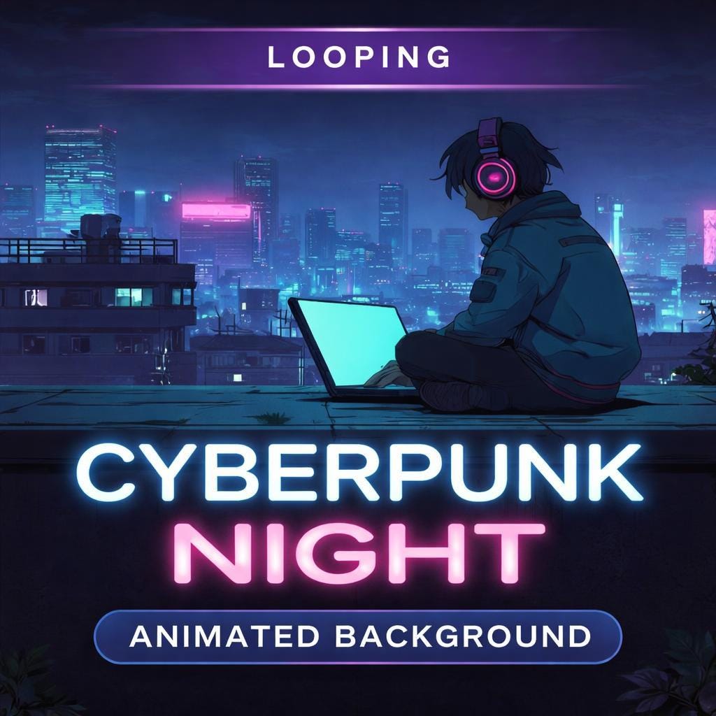 Cyberpunk background | Neon city rain loop video | Cozy lo-fi laptop animated background for study and work