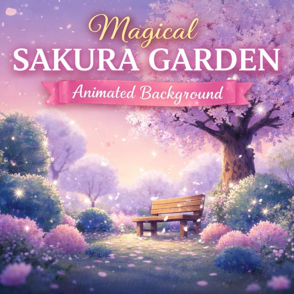 Cherry Blossom Park Animated Loop Video | Seamless Background | Kawaii Anime Digital Backdrop for Streams, Screens, and Edits