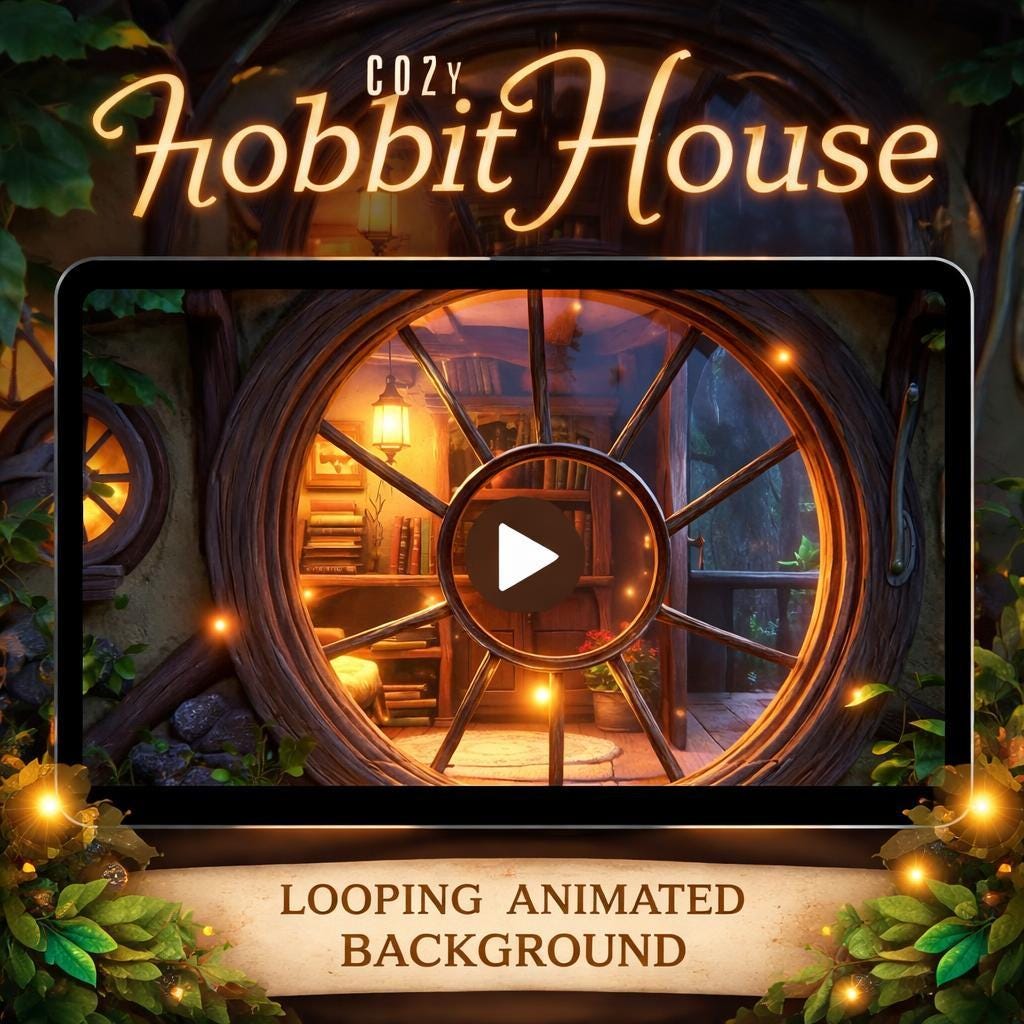 Hobbit house background loop | cozy ambience, lofi animated window scene | relaxing motion video for streams & study