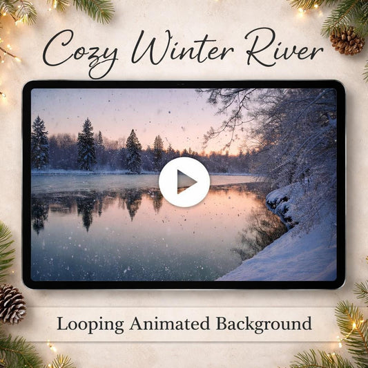 Snowy Winter River Loop Video | Calming nature background, cozy ambience, snowy video | Relaxation, streaming, screensaver