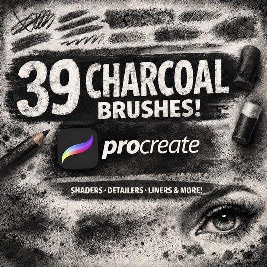 39 Charcoal Procreate Brushes, Sketch, Shading, Texture (Digital Download)