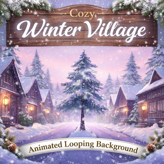 Snowy Christmas Village Loop | Animated background, looped video, digital backdrop | Winter scene for videos and streams