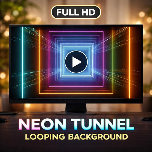 Neon Square Tunnel Loop Animation | Cyberpunk sci‑fi background, neon video, square loop, tunnel video | VJ, stream, game scene
