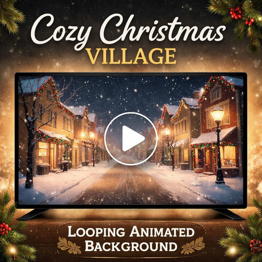 Christmas background animated loop | Snowy main street video | Seamless holiday video background for winter scenes