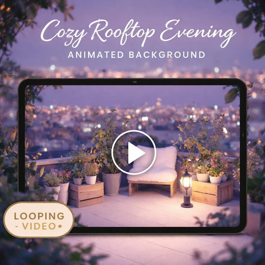 Rooftop Garden Night Background | Animated Aesthetic Loop Video | Anime Kawaii Rooftop Ambience for Streaming and VTubers